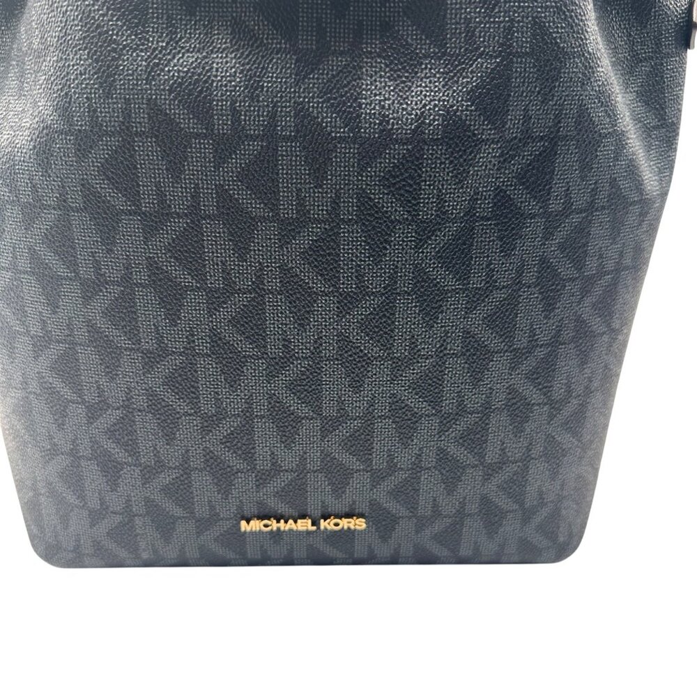 Michael Kors MK Signature Blue Bucket Bag Designer Logo Tote Gold Hardware - Picture 10 of 13